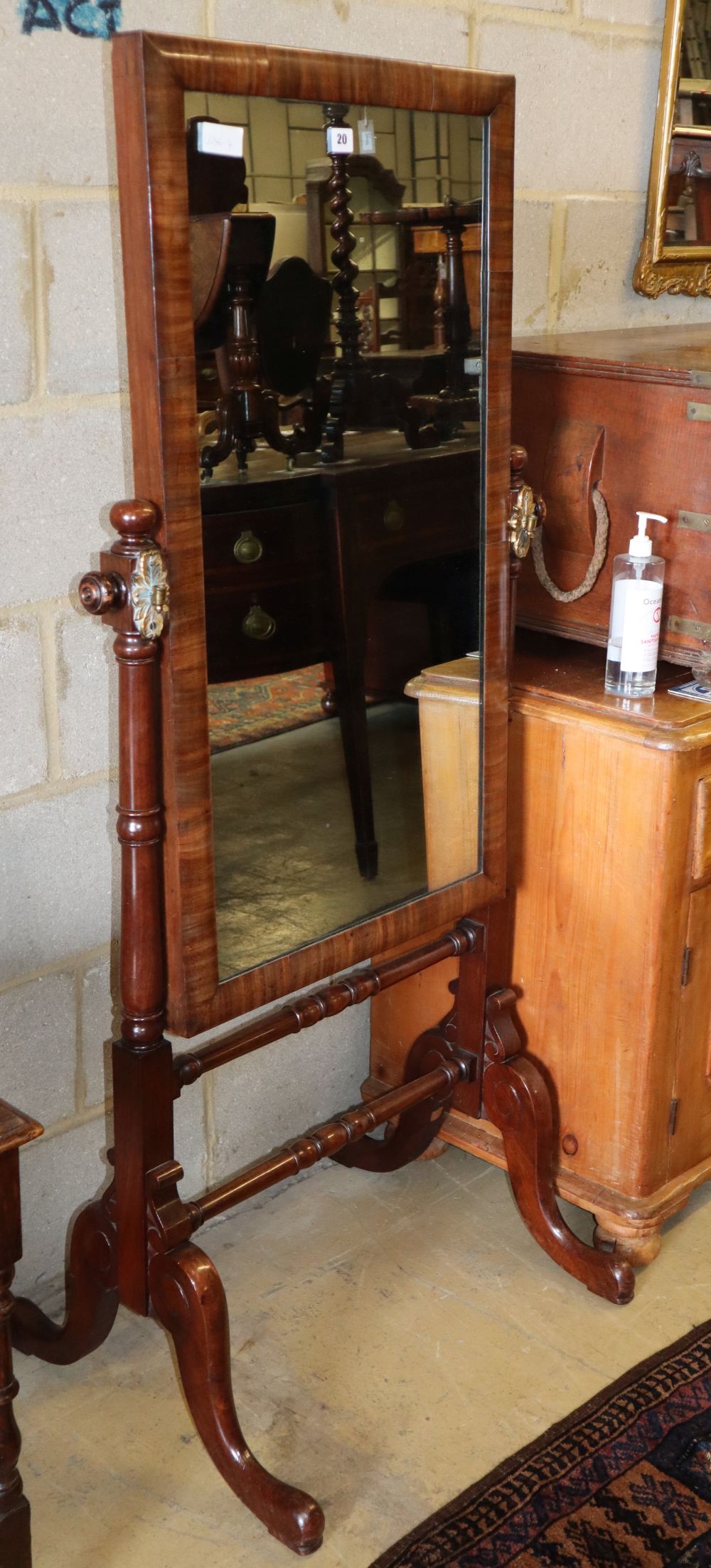 An early Victorian mahogany cheval mirror, W.70cm, H.152cm